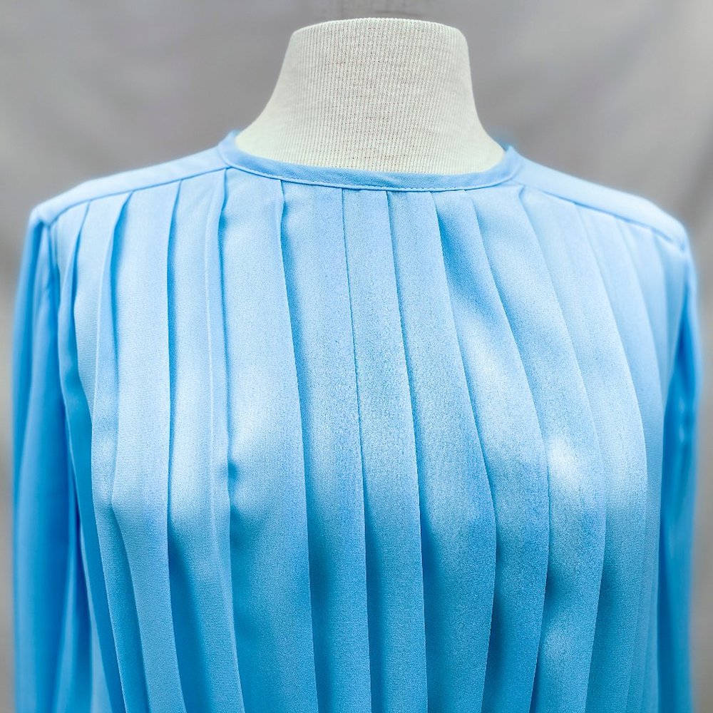Vintage Semi Sheer Pleated Dress, Sz M/L - Picture 2 of 10